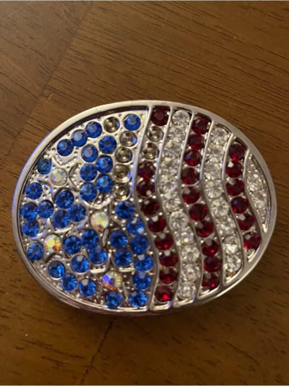 Crystal American Flag Oval Belt Buckle - Red, White & Blue